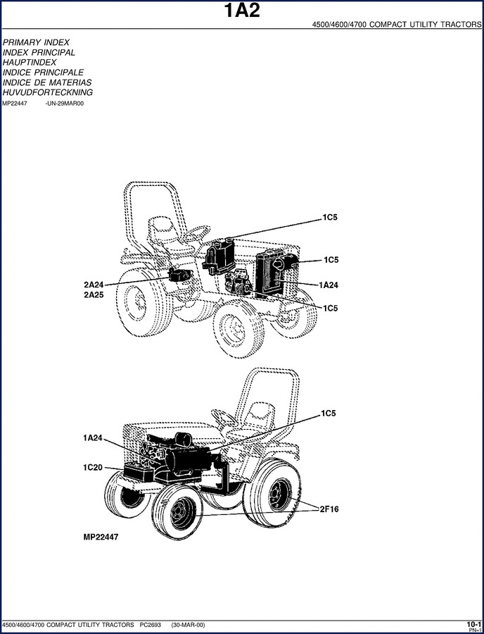 John Deere 4500 4600 4700 compact utility tractor 2000 factory parts catalog cover