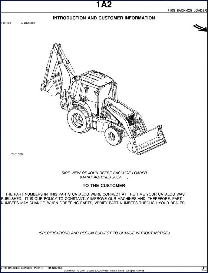 John Deere 710G backhoe loader technical manual cover, 2004 edition, 536 pages