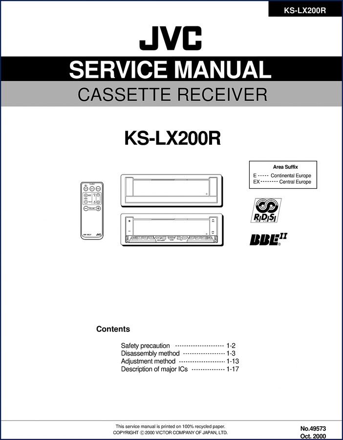 JVC KS-LX200R Cassette Receiver Service Manual 2000 - 99 pages service manual cover