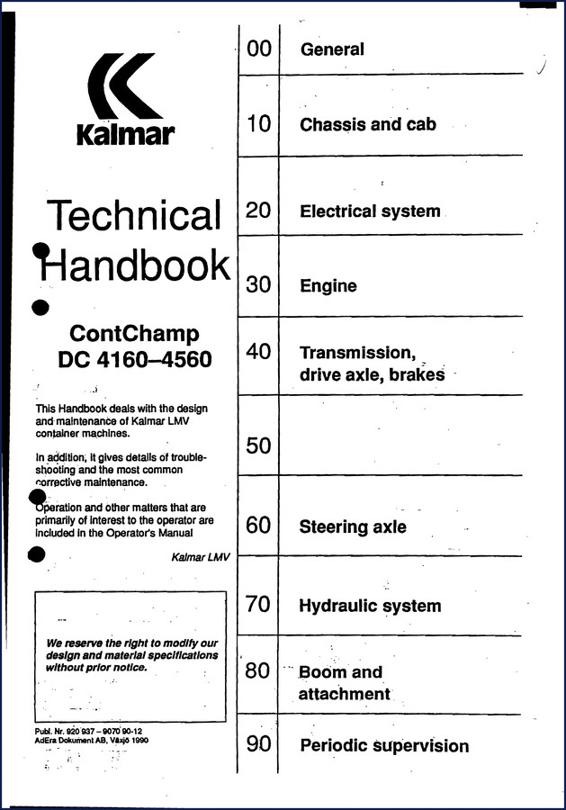 Kalmar ContChamp DC 4160 4560 Technical Manual 1990 cover