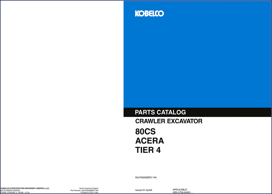 FIAT Kobelco 80CS 2008 Parts Catalog cover – official OEM factory document for crawler excavator