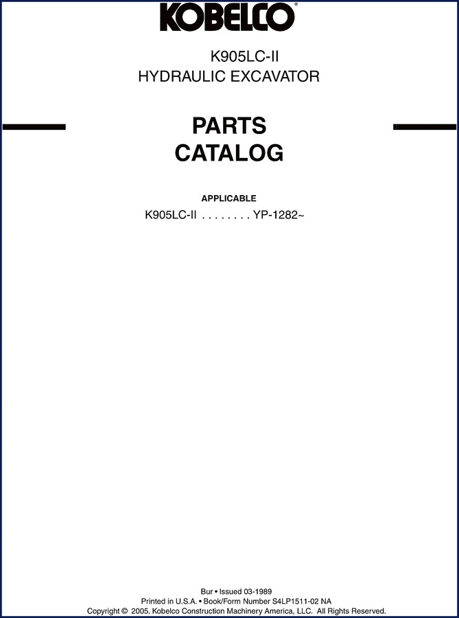 2005 FIAT Kobelco K905LC-II Parts Catalog cover - 316 pages OEM