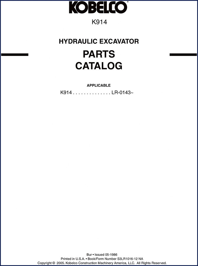 FIAT Kobelco K914 2005 Parts Catalog cover showing hydraulic excavator diagram and model designation