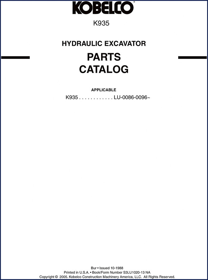 FIAT Kobelco K935 2005 Parts Catalog cover - hydraulic excavator exploded diagram