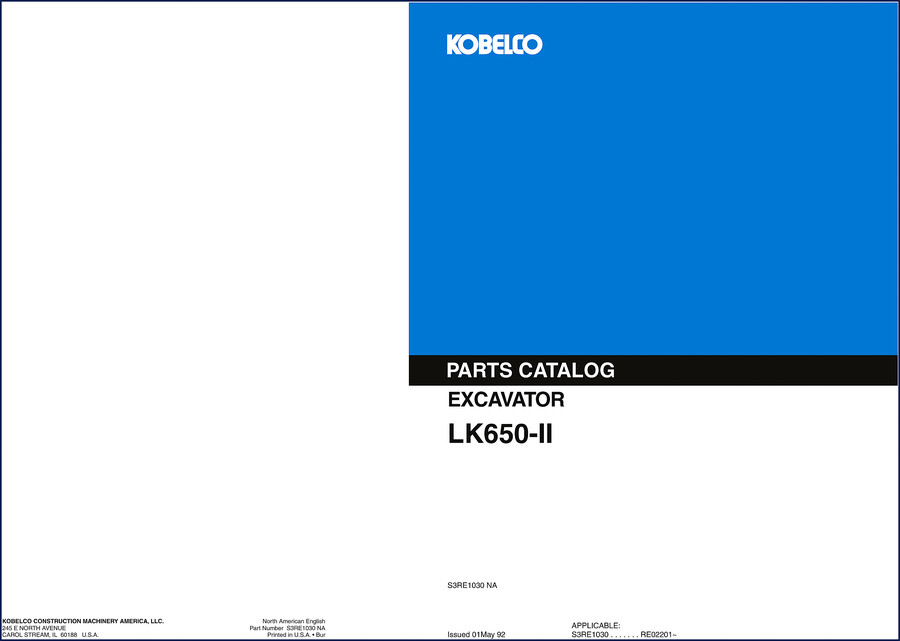 1992 FIAT Kobelco LK650-II Excavator Parts Catalog cover