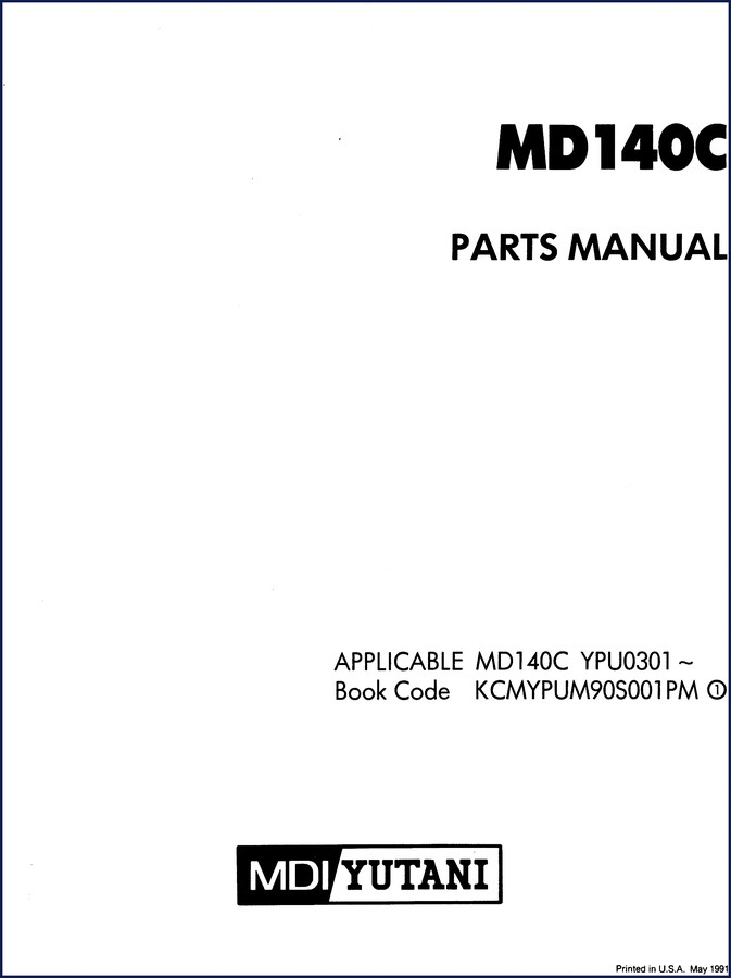 FIAT Kobelco MD140C 1991 Parts Catalog - OEM factory document cover showing machine model and YPU0301 serial range
