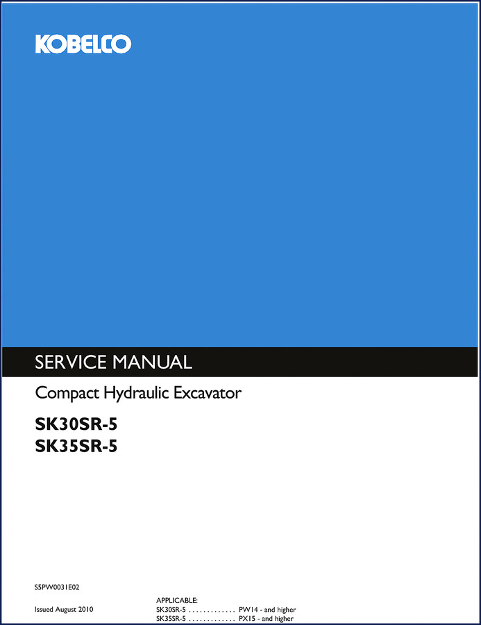 Cover of the 2010 FIAT Kobelco SK30SR-5 SK35SR-5 factory service manual showing the excavator model and manual part number S5PW0031E02