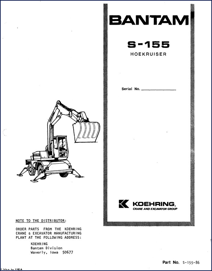 1977 Koehring S-155 Hoekruiser Parts Catalog cover – factory OEM document