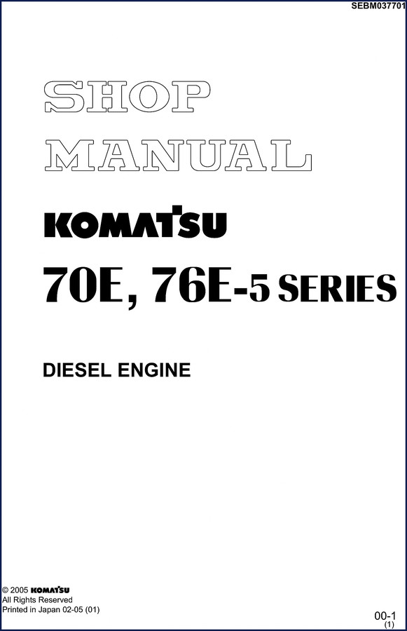 Komatsu 70E 76E-5 2005 Workshop Manual cover