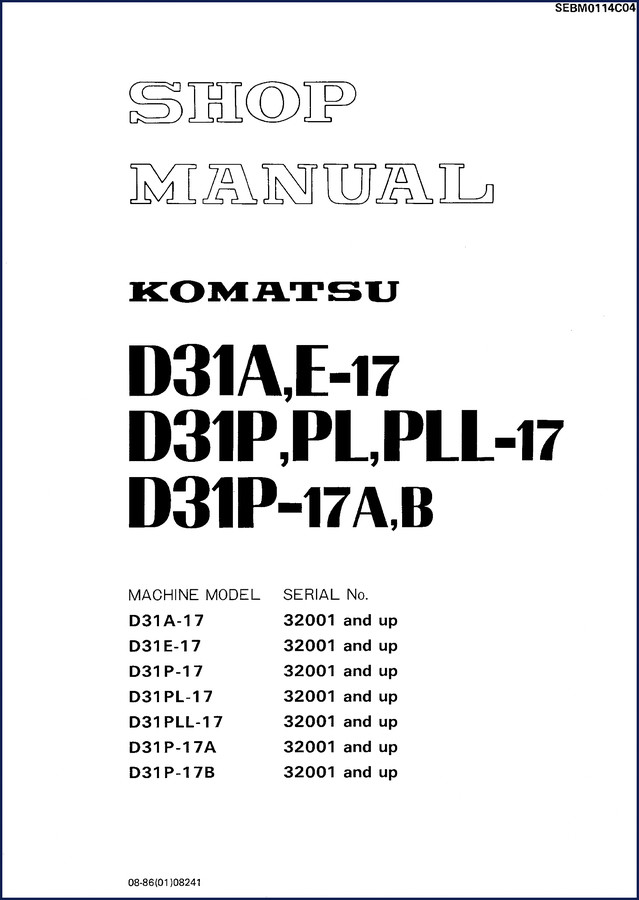 Komatsu D31A, D31E, D31P, D31PL, D31PLL workshop manual cover - 404 page OEM factory repair manual