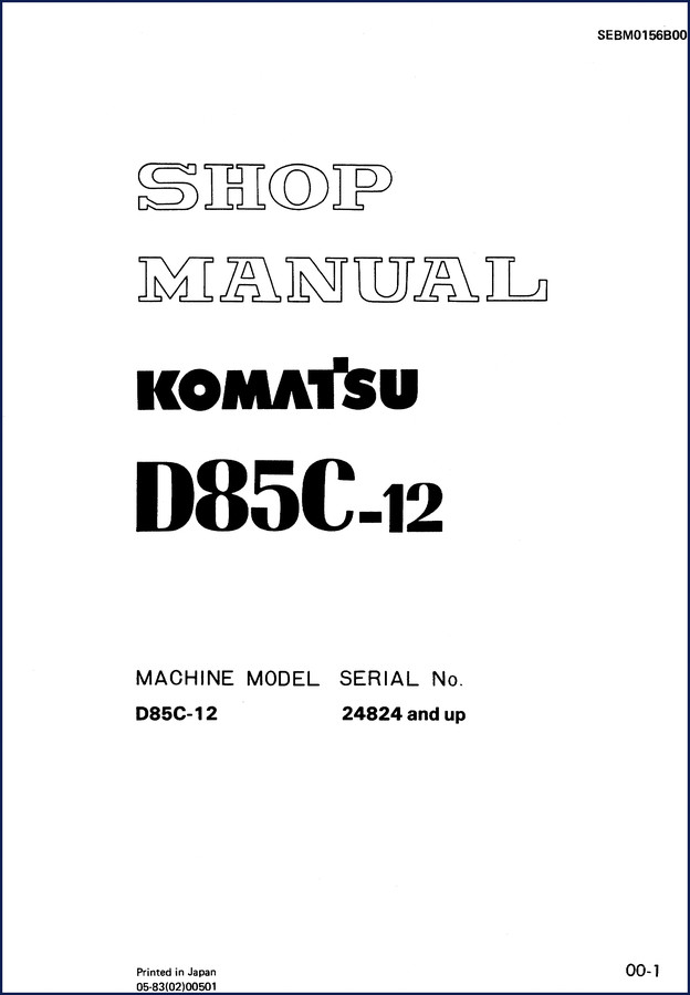 Komatsu D85C-12 Workshop Manual cover showing undercarriage section, 362 pages