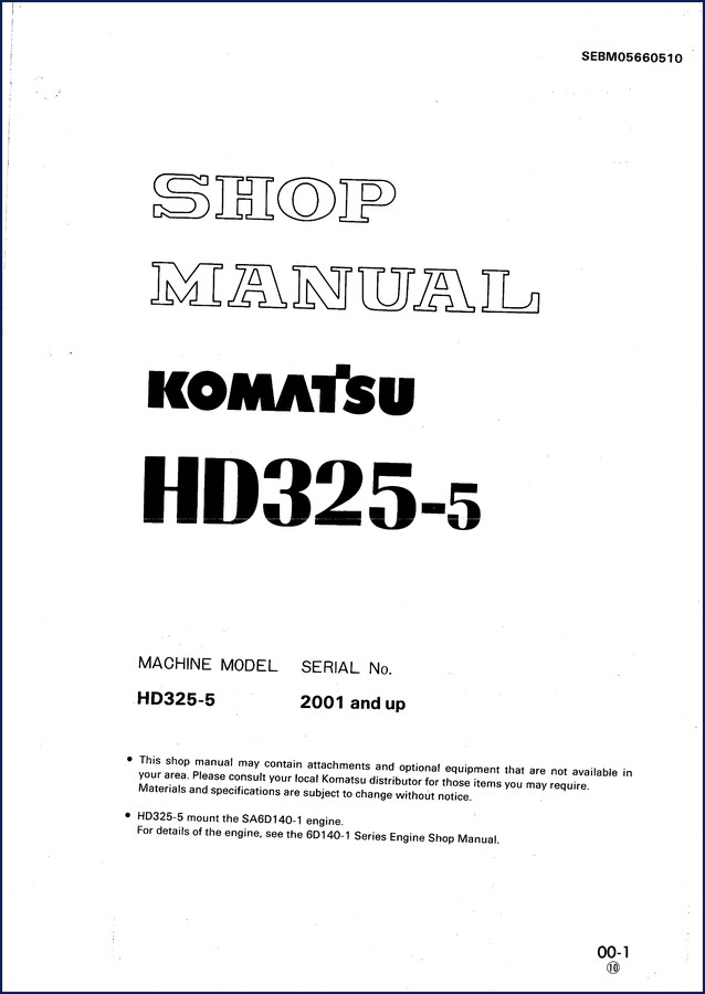 Komatsu HD325-5 Workshop Manual cover – factory service repair document for 2001 and up models