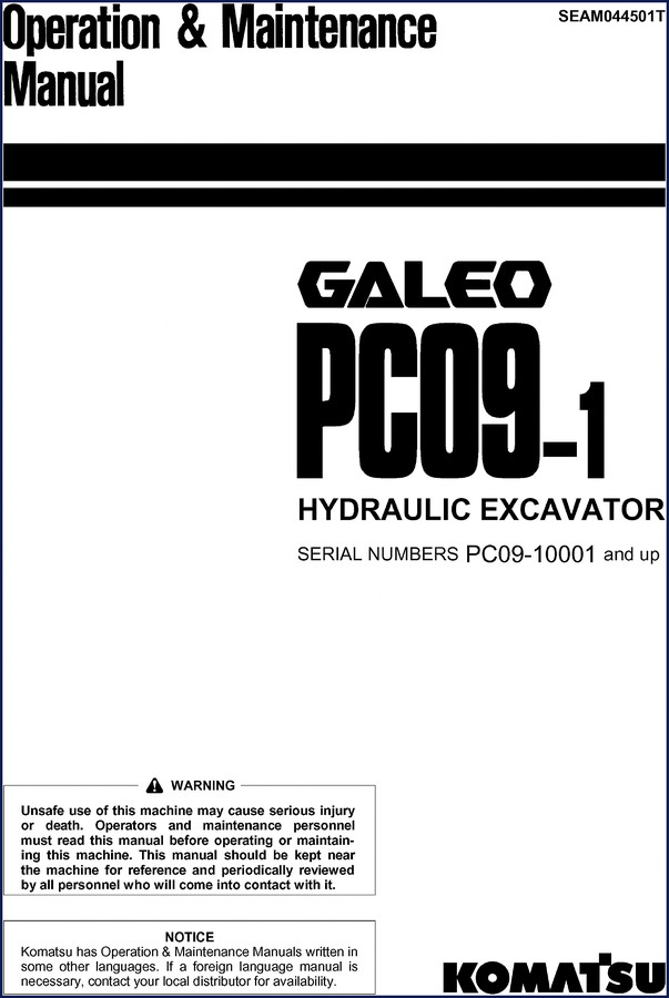 Komatsu PC09-1 2004 Operators Manual cover - factory OEM documentation