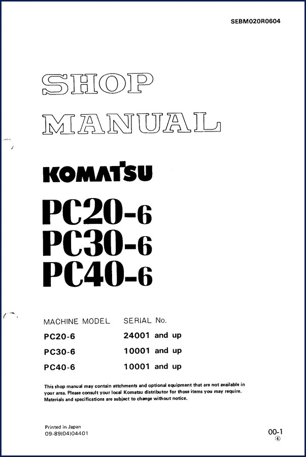 Komatsu PC20-6 PC30-6 PC40-6 Workshop Manual cover 345 pages