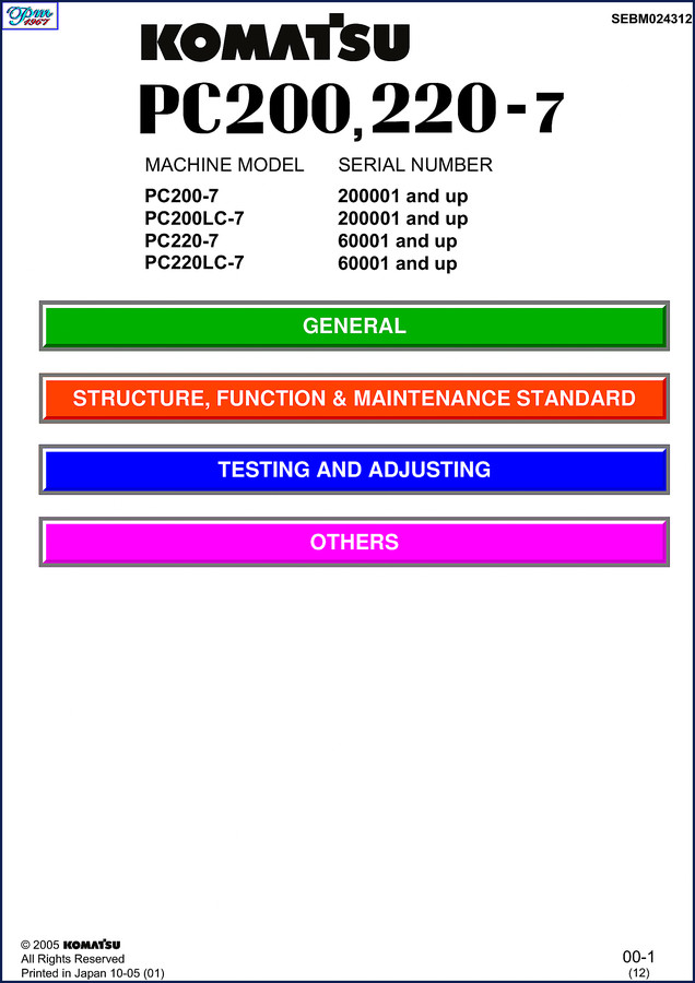 Komatsu PC200-7 Service Repair Technical Manual 2005 cover