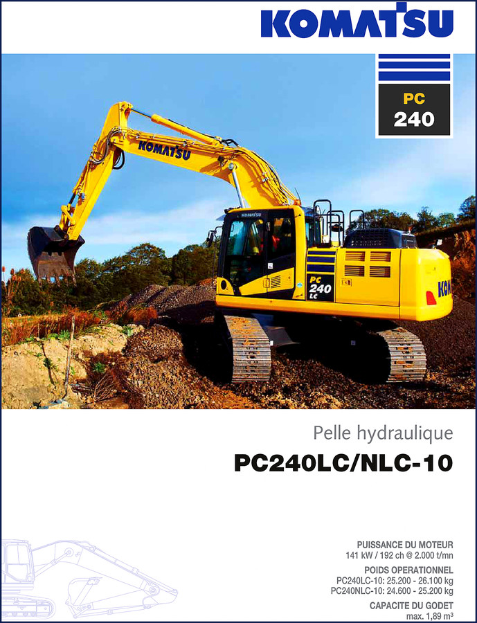 Komatsu PC240LC and PC240NLC-10 Technical Manual – factory OEM specs page