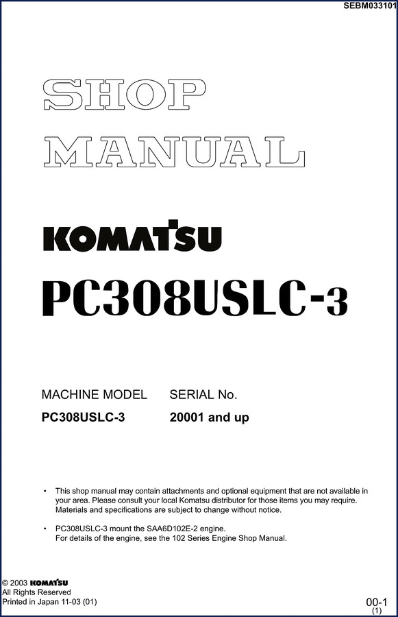 Komatsu PC308USLC-3 2003 Workshop Manual cover page