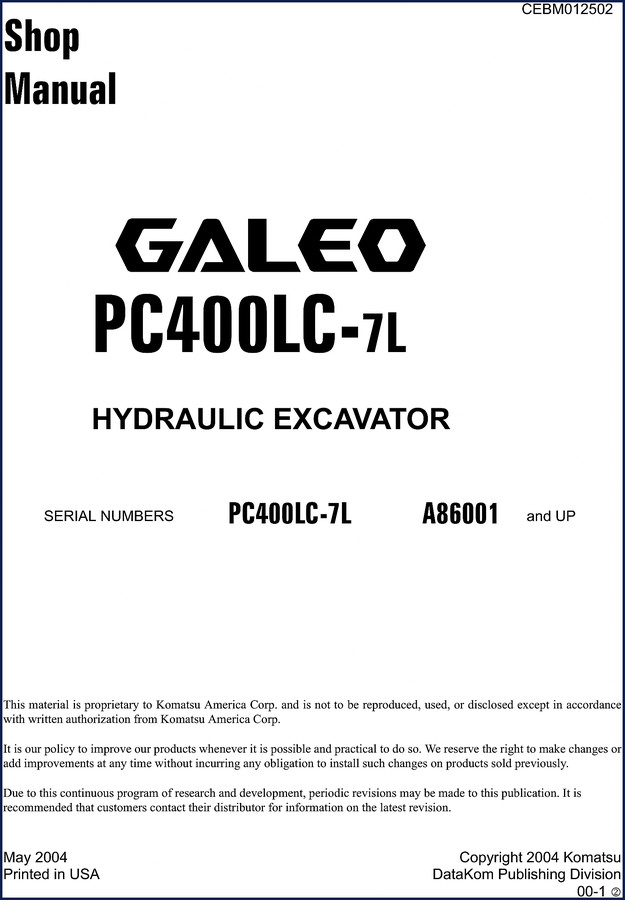 Komatsu PC400LC-7L 2004 Service Manual cover page