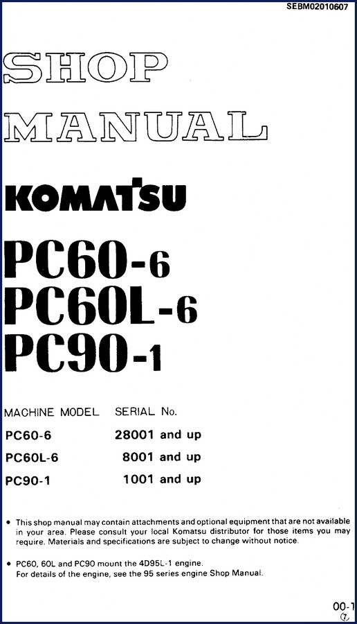 Komatsu PC60-6 factory workshop manual cover - 451 pages OEM documentation