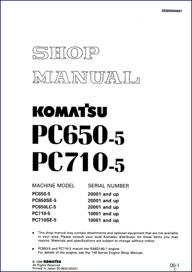 Komatsu PC650-5 1996 Workshop Manual cover - OEM factory service manual 734 pages
