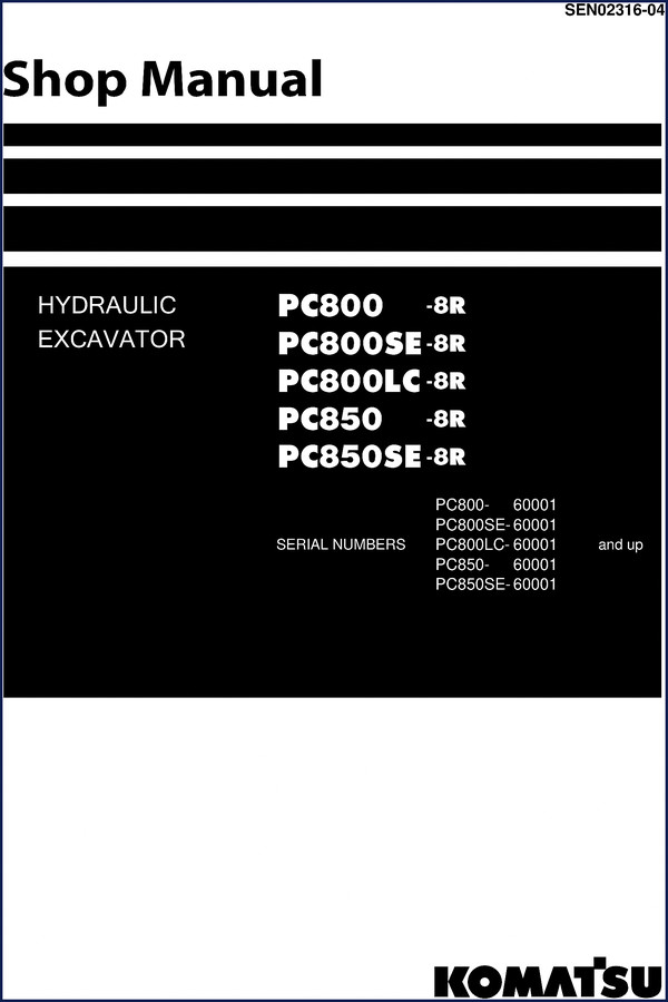 Komatsu PC800-8R Hydraulic Excavator Workshop Manual cover page
