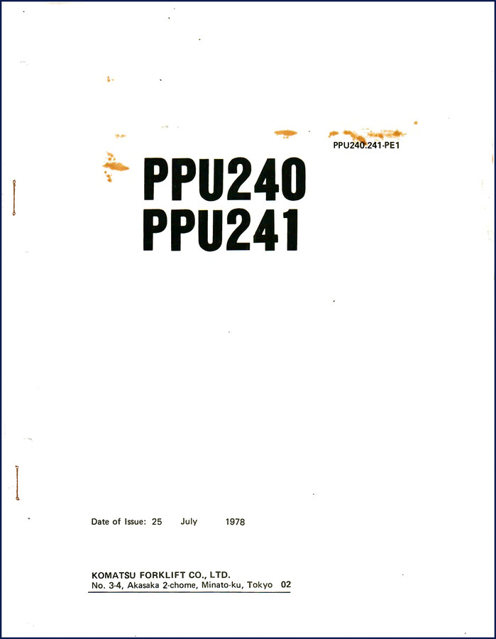 1978 Komatsu PPU240 and PPU241 Parts Catalog cover – OEM factory document