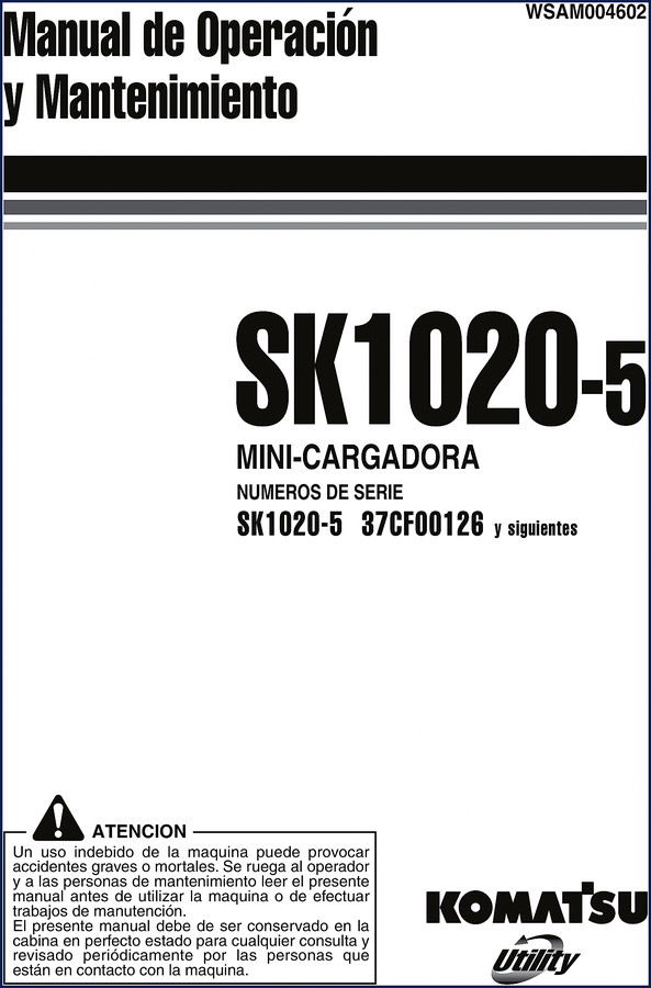 Cover of Komatsu SK1020-5 Operators Manual factory document