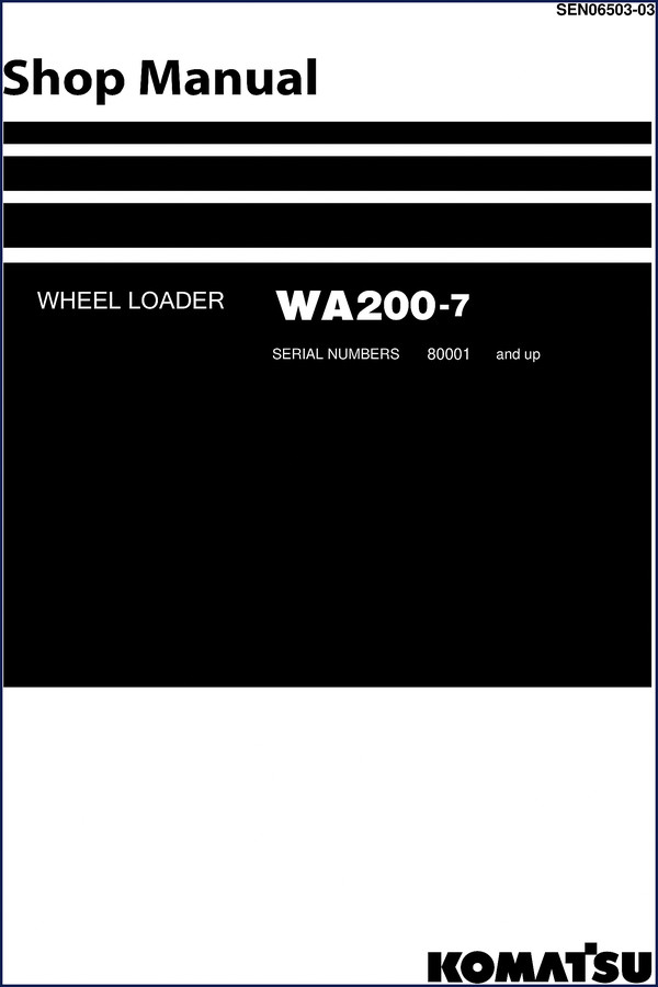 Komatsu WA200-7 workshop manual cover page showing factory documentation for 1556-page service manual
