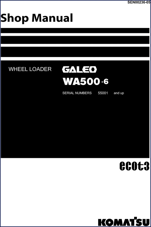 Komatsu WA500-6 Wheel Loader Shop Manual cover – 1735 pages factory repair documentation