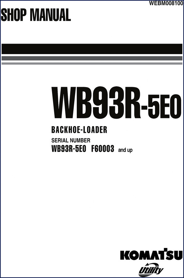 Komatsu WB93R-5E0 factory workshop manual cover showing backhoe-loader