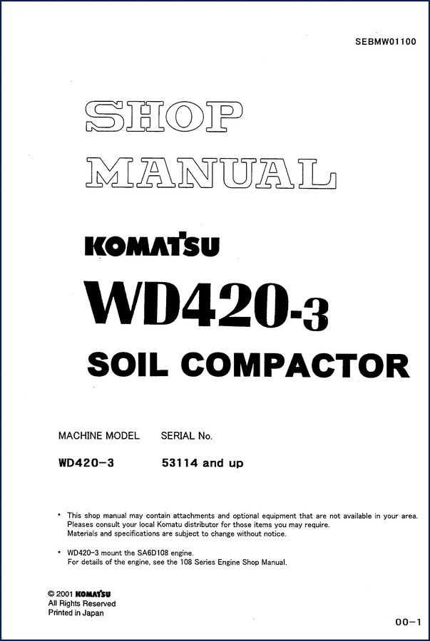Komatsu WD420-3 Workshop Manual cover – 744 pages OEM service repair document