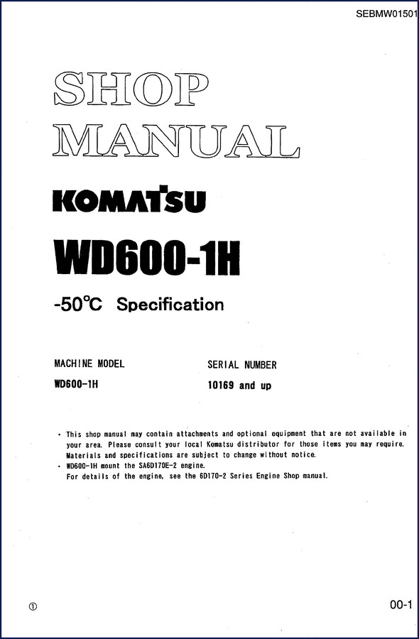 Komatsu WD600-1H Workshop Manual cover showing the loader and model designation