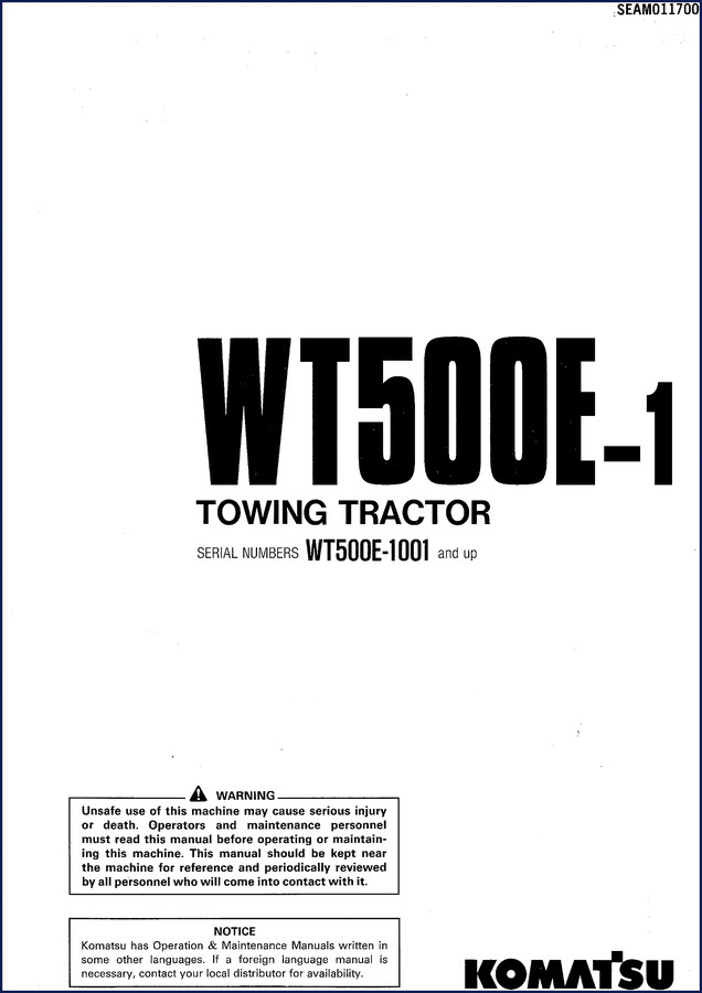 Komatsu WT500E-1 operators manual factory OEM cover