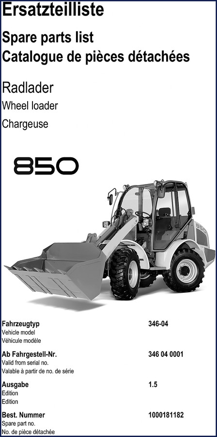 Kramer 850 2010 Parts Catalog cover showing wheel loader and OEM document label