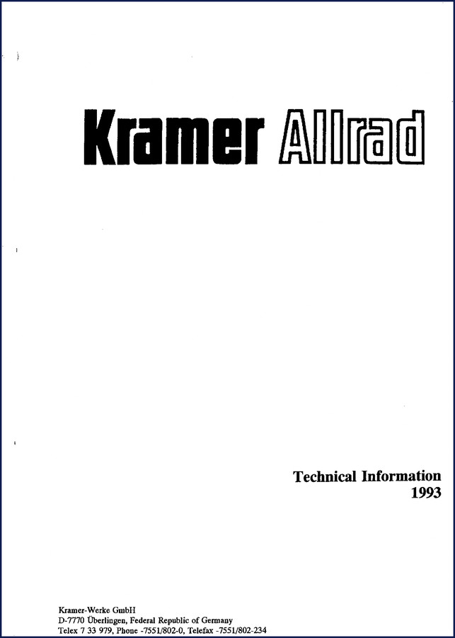 Kramer Allrad 211 312 312 S 412 E 412 ET 1993 Technical Manual cover page