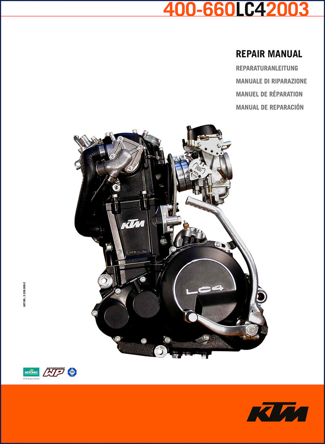 KTM 400 660 LC4 2003 OEM repair manual cover showing model and year