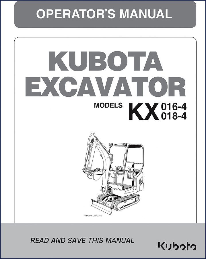 Kubota KX018-4 and KX016-4 operators manual cover - OEM factory document 98 pages