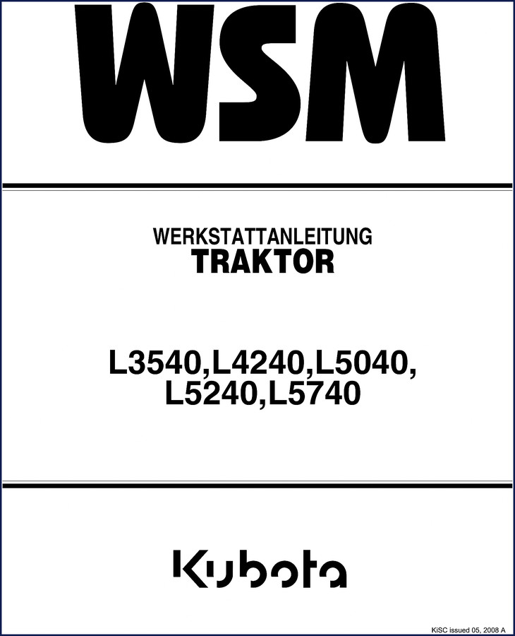 Kubota L3540 L4240 L5040 L5240 L5740 2008 workshop manual cover