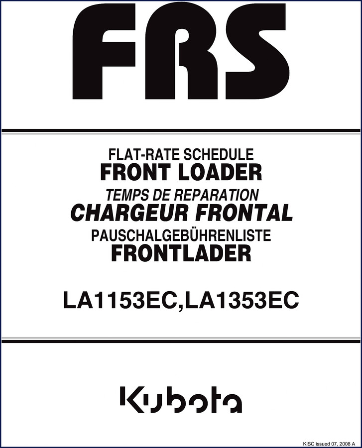 Kubota LA1153EC LA1353EC 2008 Service Manual flat-rate schedule cover
