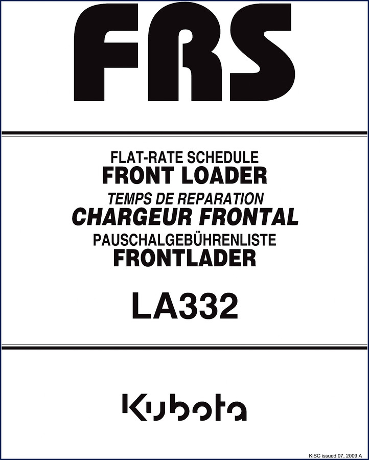 Kubota LA332 2009 Technical Manual flat rate schedule cover
