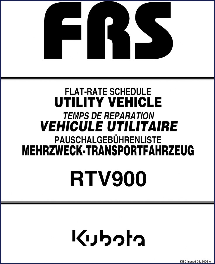 Kubota RTV900G 2006 technical manual flat-rate schedule cover showing utility vehicle and job code table