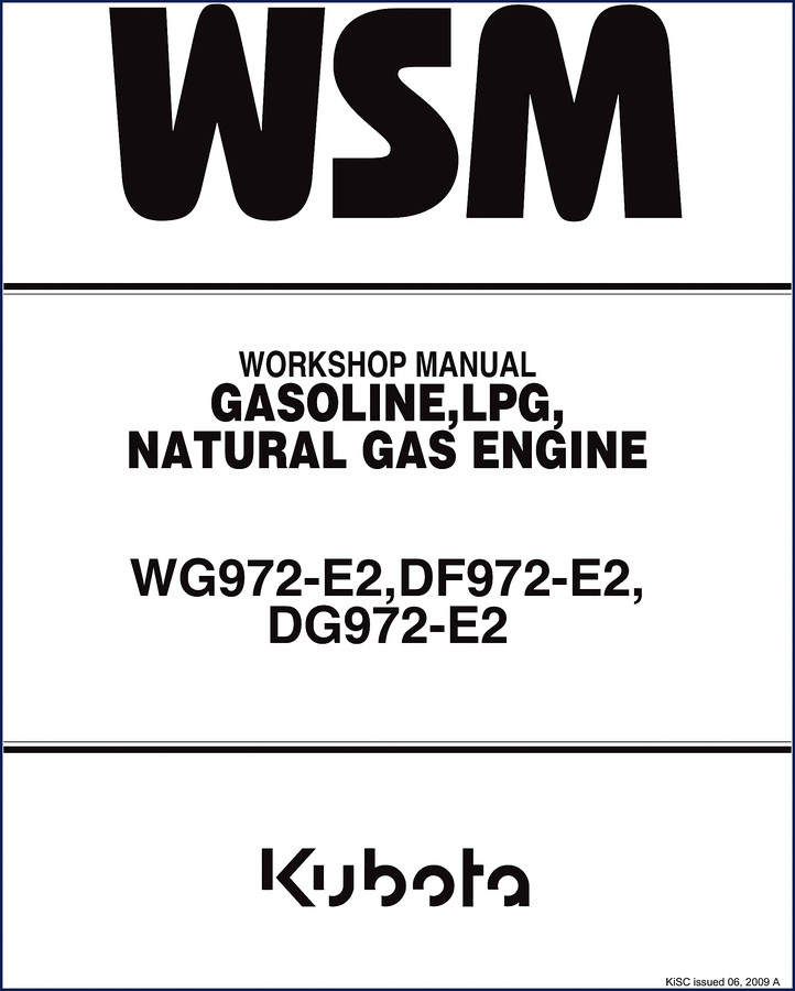 Kubota WG972-E2, DF972-E2, DG972-E2 2009 workshop manual cover showing engine cutaway