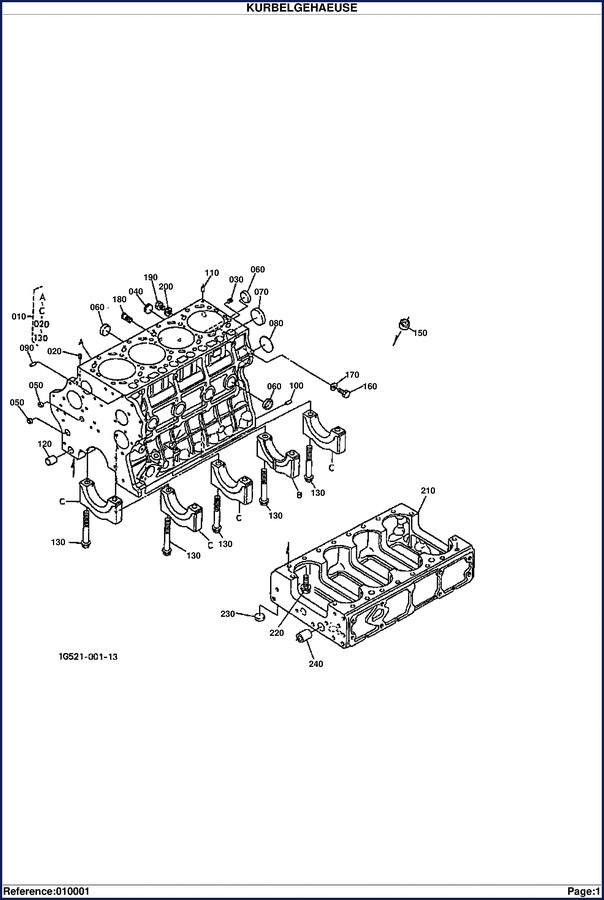 Kubota YZ503 A1A0001 Parts Catalog – 189-page OEM parts breakdown with crankshaft, camshaft, fuel system, and electrical diagrams