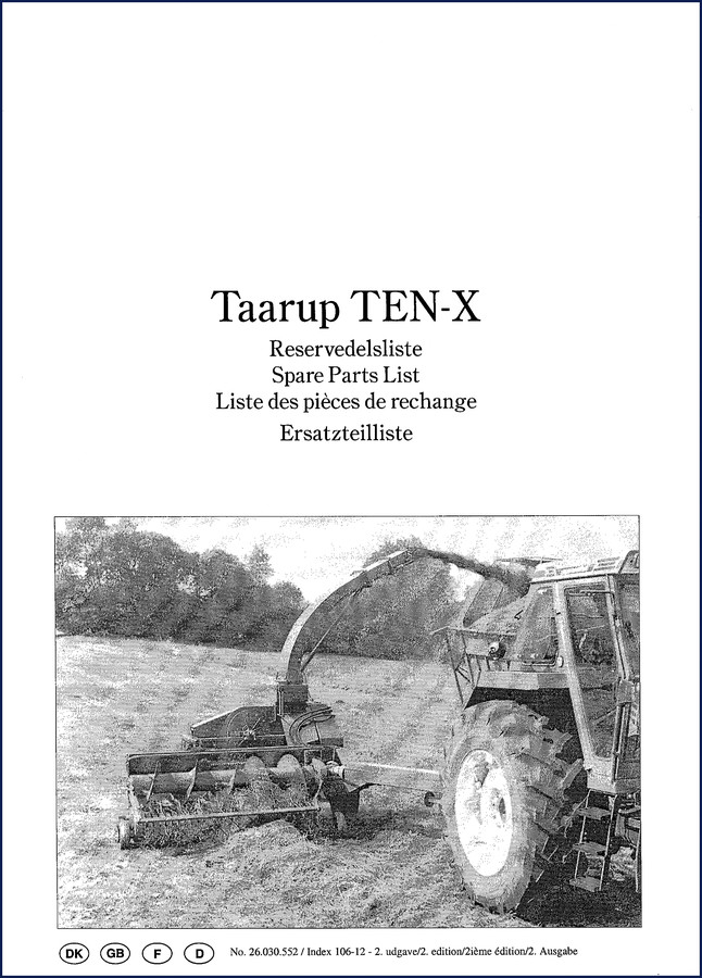 Kverneland Taarup TEN-X Parts Catalog cover – OEM spare parts list for mower