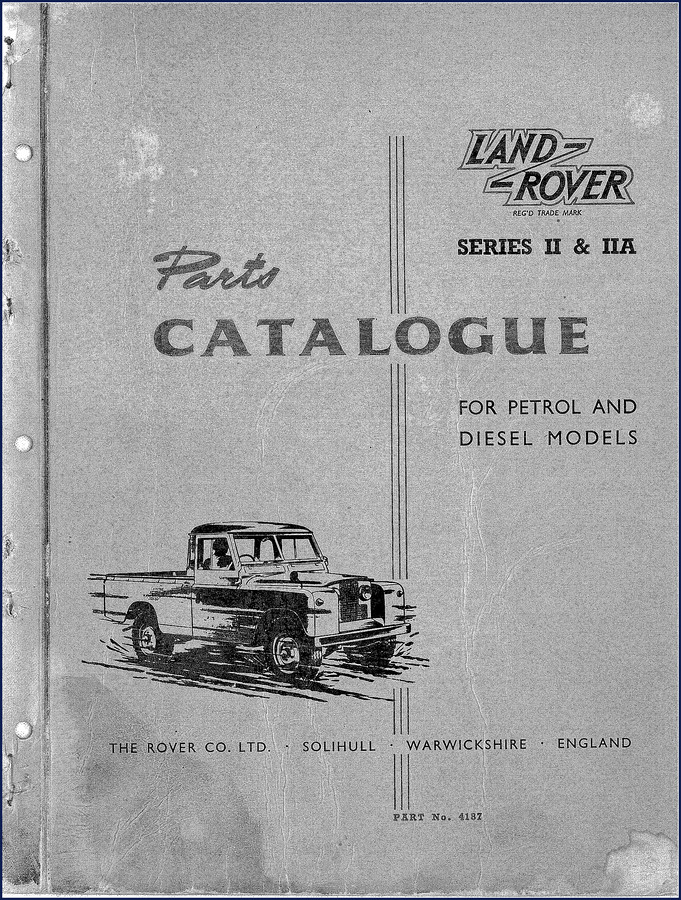 Land Rover Series II and IIA 1958 Parts Catalog cover page showing Rover Co. Ltd. logo