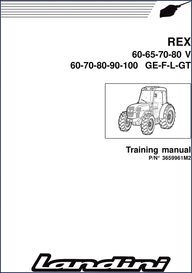 Landini Rex 60-90 2003 Training Manual cover page showing tractor illustration
