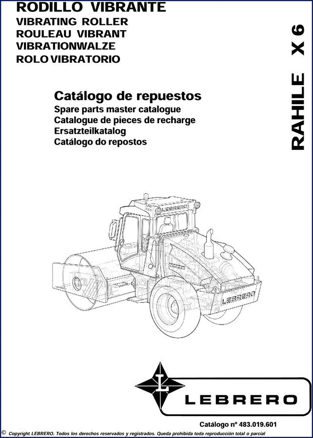 Lebrero X6 vibrating roller spare parts catalog cover showing model and part number 483.019.601