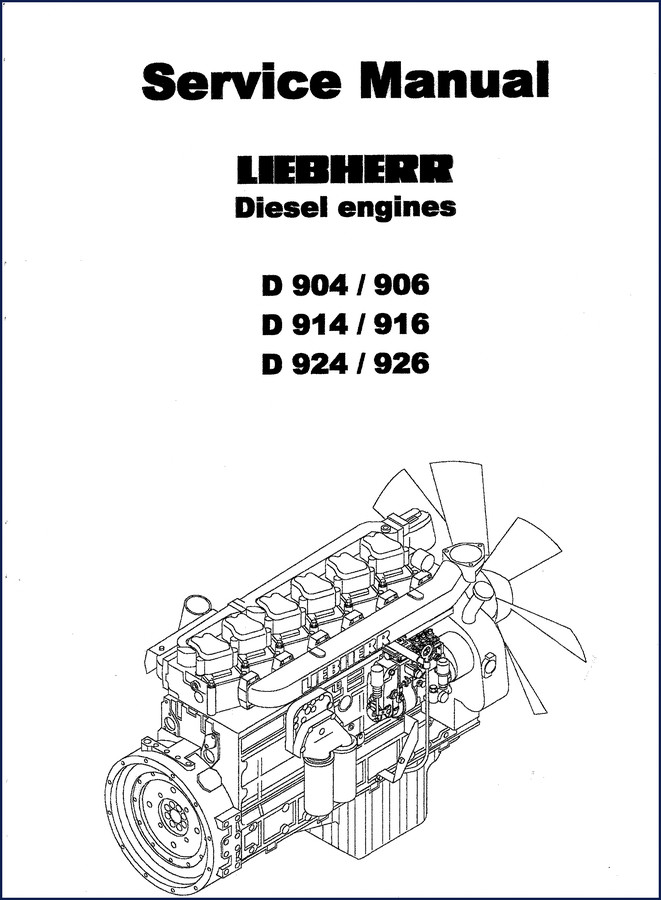 Liebherr D 904 2003 Service Manual cover showing engine cross-section and model list