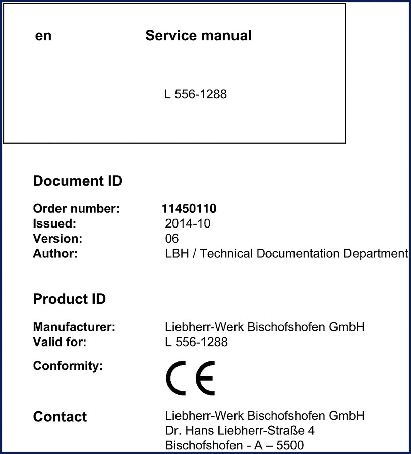 Liebherr L 556 service manual cover 2014 factory OEM