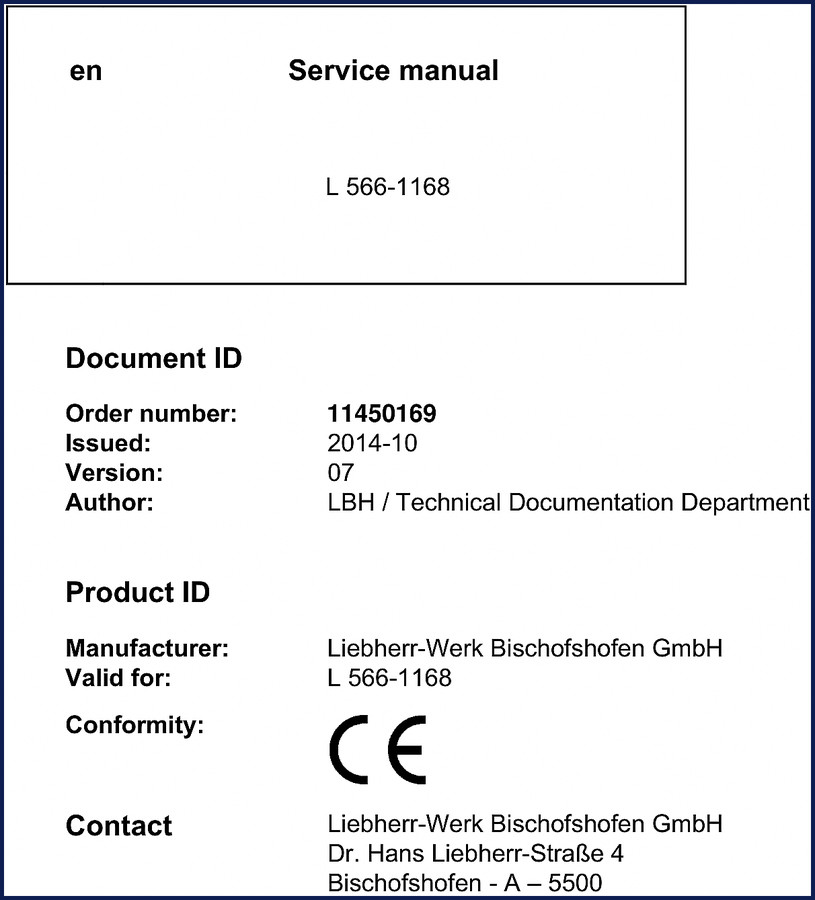 Liebherr L 566-1168 2014 Service Manual cover page